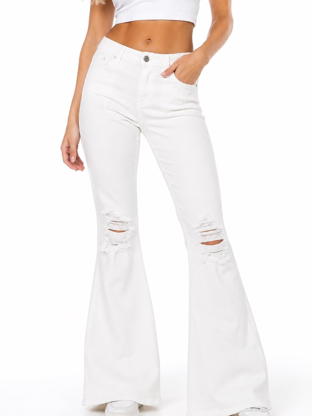 Hollister White Distressed Flare Jeans
